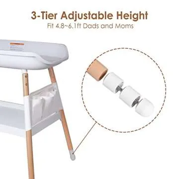 Beberoad Love Baby Changing Table Diaper Changing Table with Changing Pad Adjustable Height Changing Table with Nursery Organizer and Large Storage Rack for Newborn Baby and Infant (White)