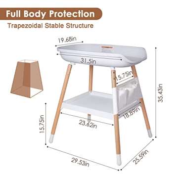 Beberoad Love Baby Changing Table Diaper Changing Table with Changing Pad Adjustable Height Changing Table with Nursery Organizer and Large Storage Rack for Newborn Baby and Infant (White)