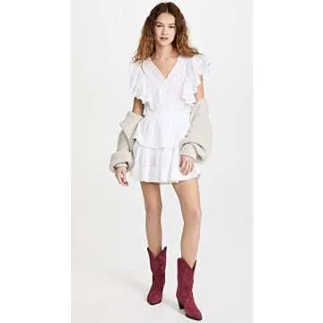 LOVESHACKFANCY Women's Gwen Dress, White, XXXS