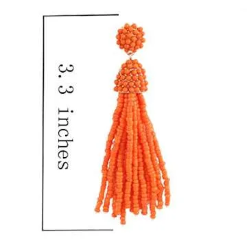 NLCAC Halloween Earrings Women's Beaded Tassel Earrings Long Fringe Drop Earrings Dangle Halloween Costume Jewelry(orange)