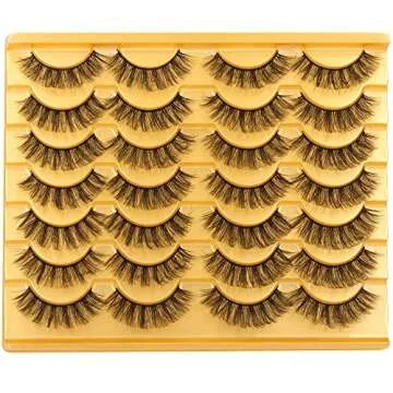 Natural False Eyelashes Wispy Mink Lashes Fluffy 15mm Cat Eye Lashes Pack Natural Look 3D 14 Pairs Fake Eyelashes by TNFVLONEINS