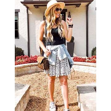 Alelly Women's Summer Cute High Waist Ruffle Skirt Floral Print Swing Beach Mini Skirt