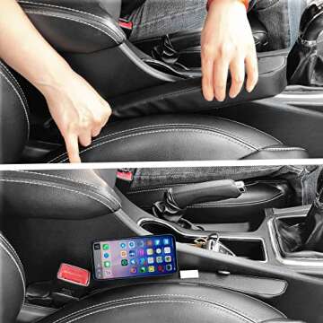 2 Pack Car Seat Gap Filler Organizer, Universal Storage Pocket Box for SUV, Truck,Rv to Fill the Gap between Seat & Console Leather Black Crevice Plug Blocker EX-5SGFO-2B (16.93 x 1.46 x 2.17 inches)
