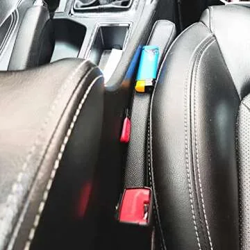 2 Pack Car Seat Gap Filler Organizer, Universal Storage Pocket Box for SUV, Truck,Rv to Fill the Gap between Seat & Console Leather Black Crevice Plug Blocker EX-5SGFO-2B (16.93 x 1.46 x 2.17 inches)