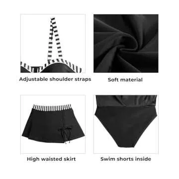 Yonique Womens Underwire Tankini Swimsuits with Skirt Two Piece Bathing Suits Vintage Swimwear Black L