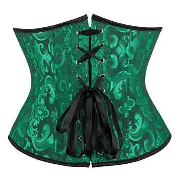 Zhitunemi Plus Size Jacquard Brocade Boned Waist Training Corset - Black Green