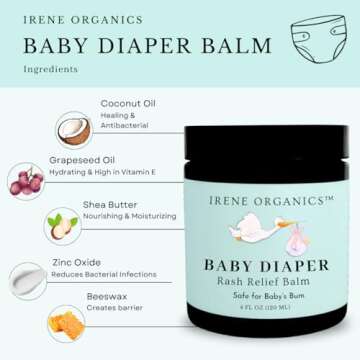 Irene Organics Organic Baby Diaper Rash Relief Balm - Natural, Soothing Treatment for Diaper Care, 4...