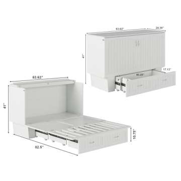 AFI, Nantucket Queen Murphy Bed Chest with Mattress, Storage Drawer and Built-In USB Charger, White