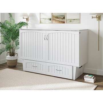 AFI, Nantucket Queen Murphy Bed Chest with Mattress, Storage Drawer and Built-In USB Charger, White