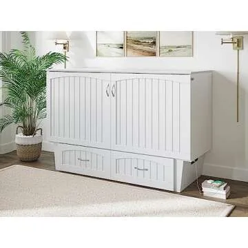 AFI, Nantucket Queen Murphy Bed Chest with Mattress, Storage Drawer and Built-In USB Charger, White