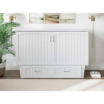 AFI, Nantucket Queen Murphy Bed Chest with Mattress, Storage Drawer and Built-In USB Charger, White