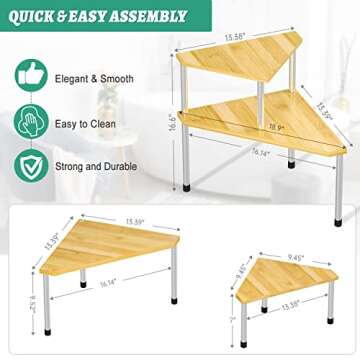 Weenson Bathroom Organizer Countertop Corner Shelf – 2 Tier Bathroom Organization Bamboo Spice Rac...