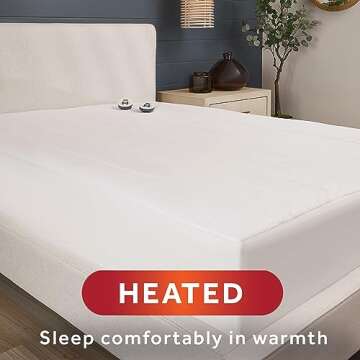 Sunbeam Queen Electric Heated Mattress Pad, 60"x80", 12 Heat Settings, 12hr Auto Shut-Off, Fast Heating, Machine Washable - White