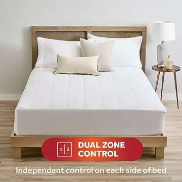 Sunbeam Queen Electric Heated Mattress Pad, 60"x80", 12 Heat Settings, 12hr Auto Shut-Off, Fast Heating, Machine Washable - White