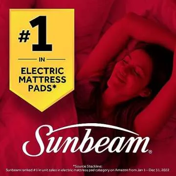 Sunbeam Queen Electric Heated Mattress Pad, 60"x80", 12 Heat Settings, 12hr Auto Shut-Off, Fast Heating, Machine Washable - White