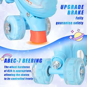 MammyGol Roller Skates for Girls Kids Boys, 4 Sizes Adjustable Quad Toddler Skates Indoor Outdoor Ages 3-8, Pink Blue Purple Green
