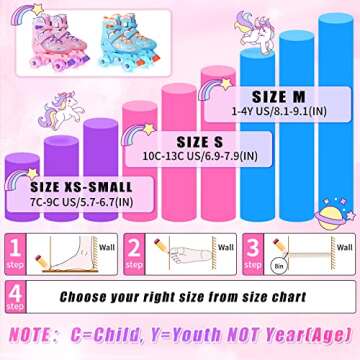 MammyGol Roller Skates for Girls Kids Boys, 4 Sizes Adjustable Quad Toddler Skates Indoor Outdoor Ages 3-8, Pink Blue Purple Green