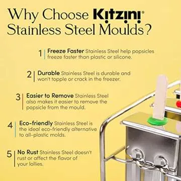 Stainless Steel Popsicle Maker. Kids Easy Popsicles Molds Set. 6 BPA Free Square Edge Popsicle Molds + Ice Pop Mold Tray & Leak-Proof Silicone Seals. Fast Freezing Ice Cream Popcical Makers by Kitzini