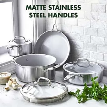 GreenPan Venice Pro Tri-Ply Stainless Steel Healthy Ceramic Nonstick 7 Piece Cookware Pots and Pans Set, PFAS-Free, Multi Clad, Induction, Dishwasher Safe, Oven Safe, Silver