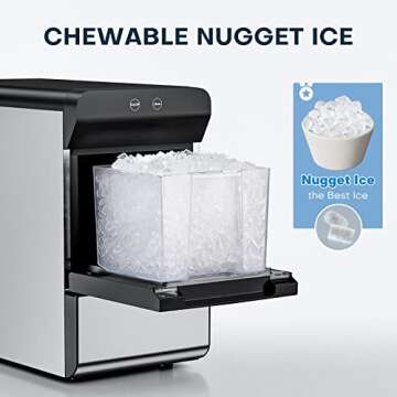 Upstreman Nugget Ice Maker, 33Lbs/Day, Self-Cleaning, 6 Ice Cubes in 15 Mins, 2 Water Refill, Countertop Ice Machine for Home/Office/Bar, X90 Pro