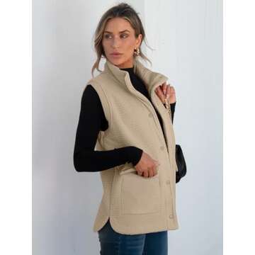 ANRABESS Womens Fuzzy Fleece Vest Sleeveless Casual Warm Button Down Sherpa Jackets Outerwear With Pockets Winter Fashion Beige Small