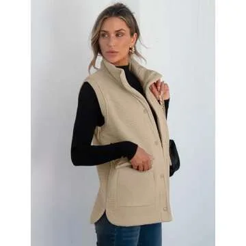 Stylish ANRABESS Women's Fleece Vest With Deep Pockets