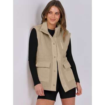 ANRABESS Womens Fuzzy Fleece Vest Sleeveless Casual Warm Button Down Sherpa Jackets Outerwear With Pockets Winter Fashion Beige Small