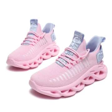 Jakcuz Pink Blue Walking Shoes for Women Comfortable Lightweight Solid Slip on Casual Easy Walk Sport Fitness Athletic Running Sneakers Size 9