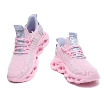 Jakcuz Pink Blue Walking Shoes for Women Comfortable Lightweight Solid Slip on Casual Easy Walk Sport Fitness Athletic Running Sneakers Size 9