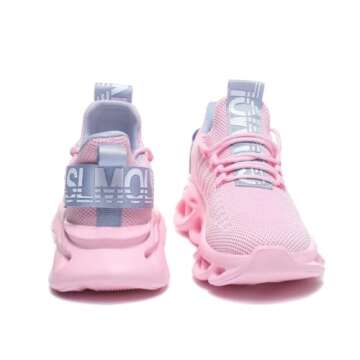 Jakcuz Pink Blue Walking Shoes for Women Comfortable Lightweight Solid Slip on Casual Easy Walk Sport Fitness Athletic Running Sneakers Size 9