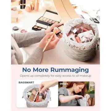 BAGSMART Barrel Drawstring Makeup Bag - Travel Toiletry Bag