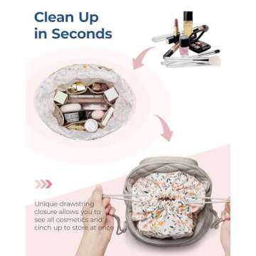 BAGSMART Barrel Drawstring Makeup Bag - Travel Toiletry Bag