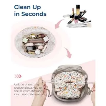 BAGSMART Barrel Drawstring Makeup Bag - Travel Toiletry Bag