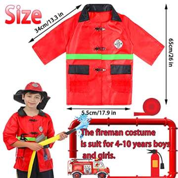 SATKULL Kids Fire Chief Costume, Halloween Fireman Dress Up Set, Fire Fighter Outfit, Pretend Role Play Firefighter Gifts