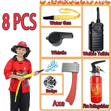SATKULL Kids Fire Chief Costume, Halloween Fireman Dress Up Set, Fire Fighter Outfit, Pretend Role Play Firefighter Gifts