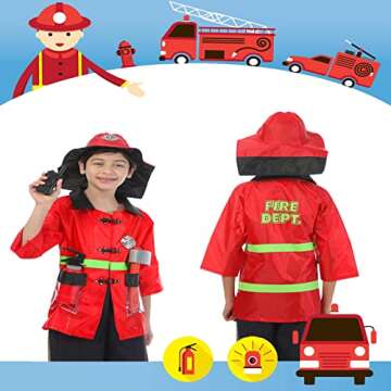 SATKULL Kids Fire Chief Costume, Halloween Fireman Dress Up Set, Fire Fighter Outfit, Pretend Role Play Firefighter Gifts