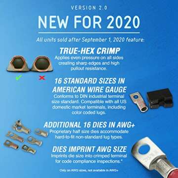 TEMCo Industrial Hydraulic Cable Lug Crimper TH0005 V2.0 (11 US TON) 10 AWG to 600 MCM Electrical Te...