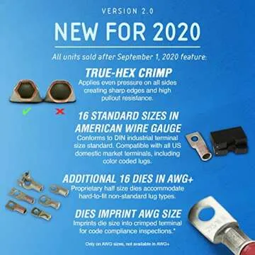 TEMCo Industrial Hydraulic Cable Lug Crimper TH0005 V2.0 (11 US TON) 10 AWG to 600 MCM Electrical Te...