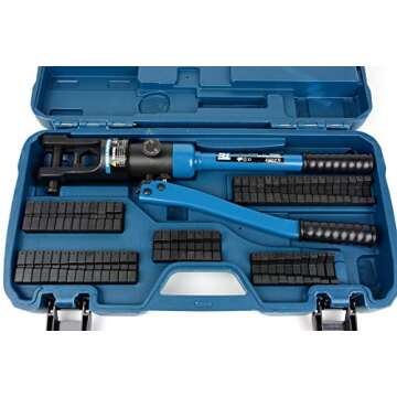 TEMCo Industrial Hydraulic Cable Lug Crimper TH0005 V2.0 (11 US TON) 10 AWG to 600 MCM Electrical Terminal Cable Wire Tool Kit with 32 Die Sets