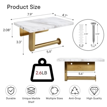 Stylish Toilet Paper Holder with Marble Shelf for Bathroom