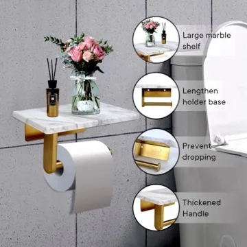Stylish Toilet Paper Holder with Marble Shelf for Bathroom