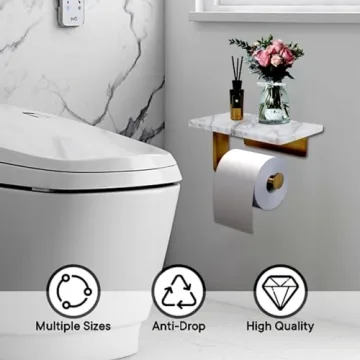 Stylish Toilet Paper Holder with Marble Shelf for Bathroom