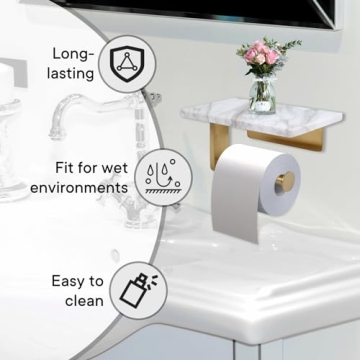 Stylish Toilet Paper Holder with Marble Shelf for Bathroom