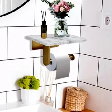 Stylish Toilet Paper Holder with Marble Shelf for Bathroom
