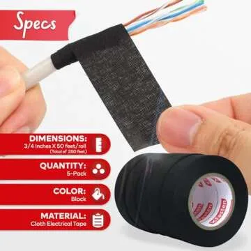 XFasten Wire Harness Tape, 3/4-Inch by 50-Foot (5-Pack), High Temp Wiring Loom Harness Self-Adhesive Felt Cloth Electrical Tape for Automotive Engine and Electrical Wiring