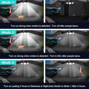 Tuffenough Solar Outdoor Lights 2500LM 210 LED Security Lights with Remote Control,3 Heads Motion Sensor Lights, IP65 Waterproof,270° Wide Angle Flood Wall Lights with 3 Modes(4 Packs)