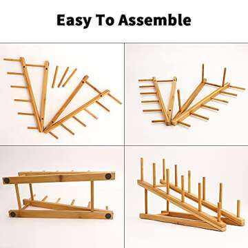 TIE-DailyNec 2 PCS Wooden Dish Rack Bamboo Drying Rack Stand Pot Lid Holder Kitchen Cabinet Organizer for Dish Plate Bowl Cup Pot Lid Cutting Board