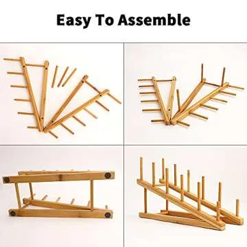 TIE-DailyNec 2 PCS Wooden Dish Rack Bamboo Drying Rack Stand Pot Lid Holder Kitchen Cabinet Organizer for Dish Plate Bowl Cup Pot Lid Cutting Board