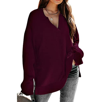 LILLUSORY Oversized Sweater for Women – 2024 Fall Trendy V Neck Stylish Pullover Top