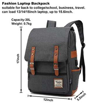 FEWOFJ Professional Laptop Backpack, Women Vintage College School Bookbag - Black